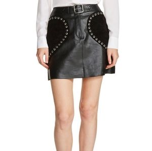 Maje,lamb leather black Mini Skirt T-36